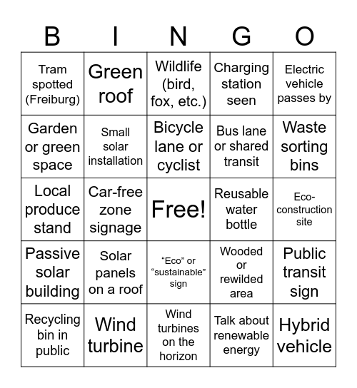 Bus ride Bingo Card