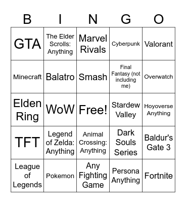 What games will be someone's favorite Bingo Card
