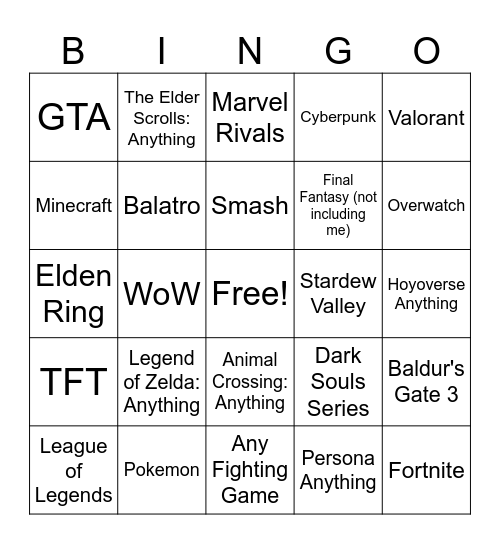 What games will be someone's favorite Bingo Card