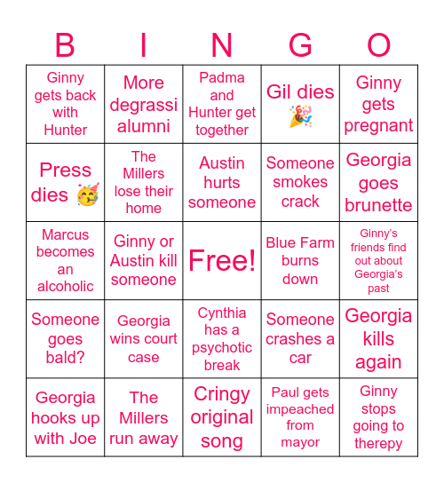 Ginny and Georgia S3 Bingo Card