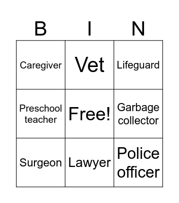 CARING JOBS Bingo Card