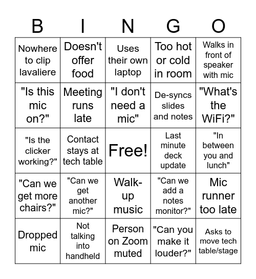 Corporate A/V Bingo Card