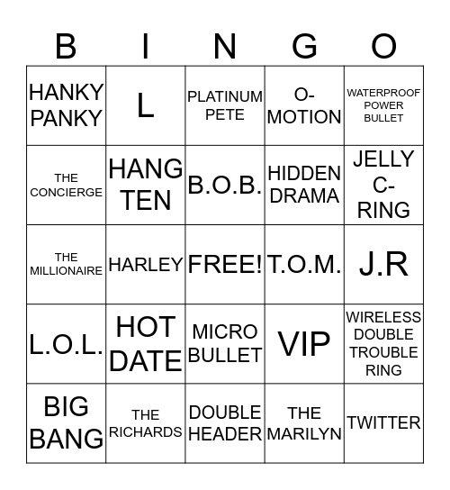 Pure Romance Bingo Card