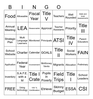 Federal Program Bingo Card
