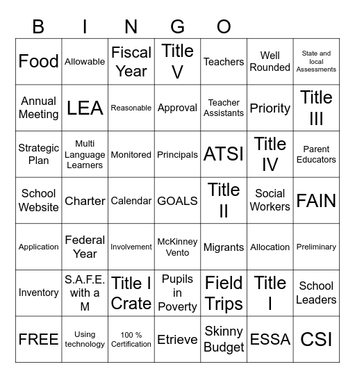 Federal Program Bingo Card