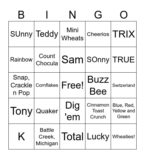 TRingo #15 CEREAL!! Bingo Card