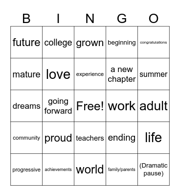 Graduation Bingo Card
