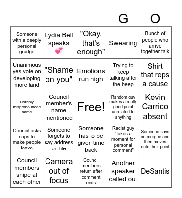 Jax City Council Bingo Card