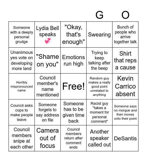 Jax City Council Bingo Card