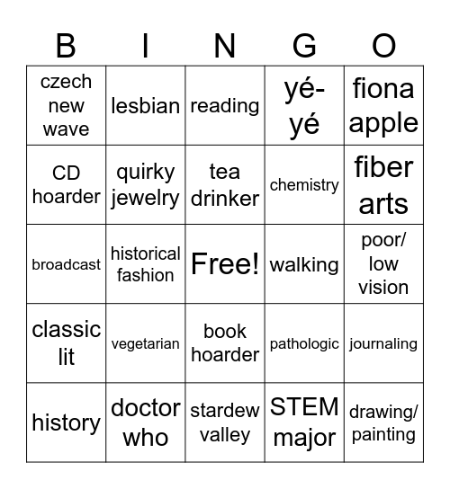 ELLIE BINGO Card