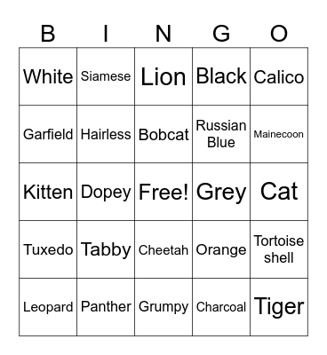 Cats Bingo Card