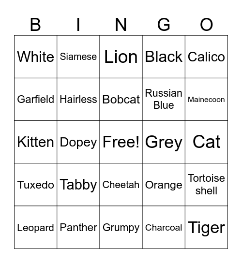 Cats Bingo Card