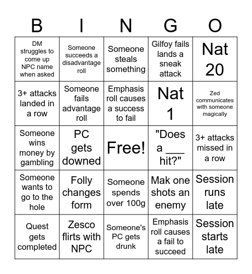 SHF Bingo Card