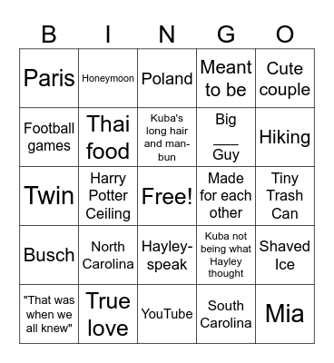 Kuba Hayley Speech Bingo Card