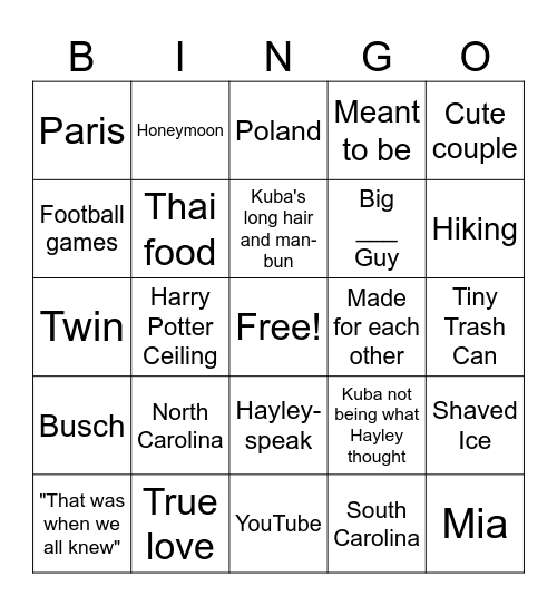Kuba Hayley Speech Bingo Card