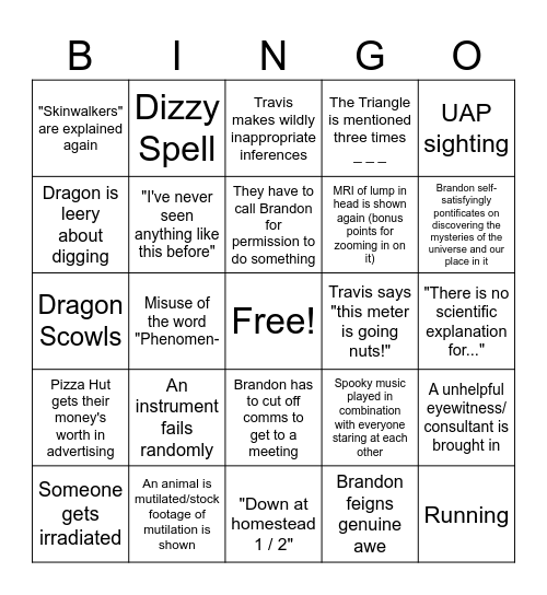 Skinwalker Ranch Bingo Card