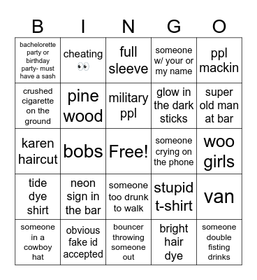 bar! Bingo Card