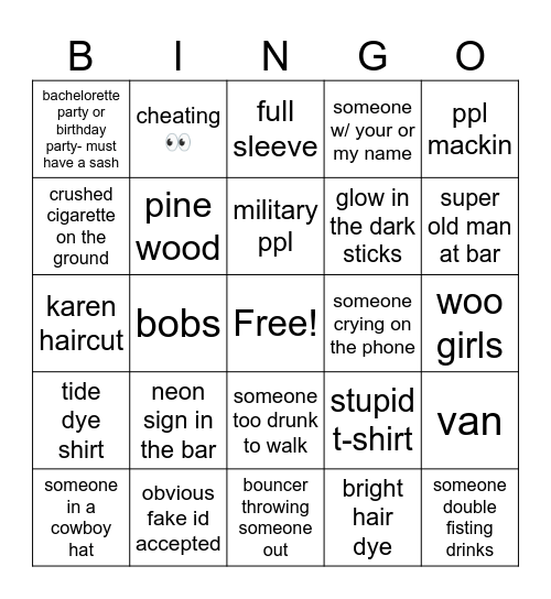 bar! Bingo Card