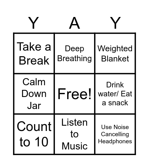Coping Skills Bingo Card