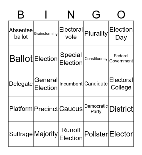 Mr. Kingsbury's Election Bingo Card