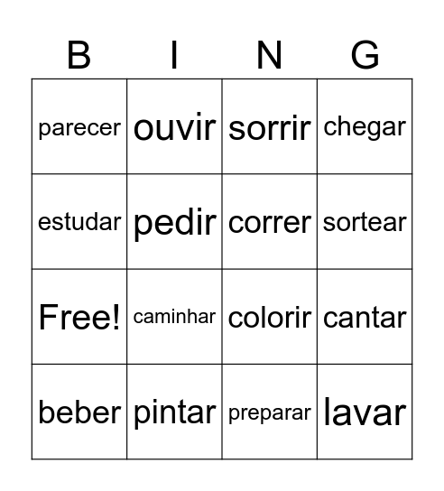 Bingo Verbos Bingo Card