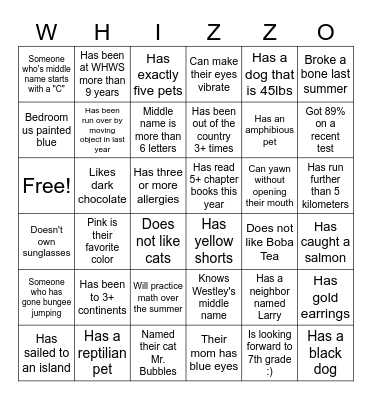 Class of 2027 Bingo #2 Bingo Card