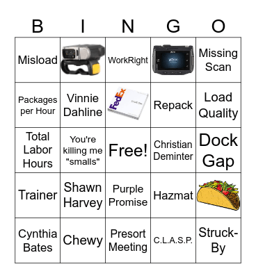Van Line 7/8 Bingo Card