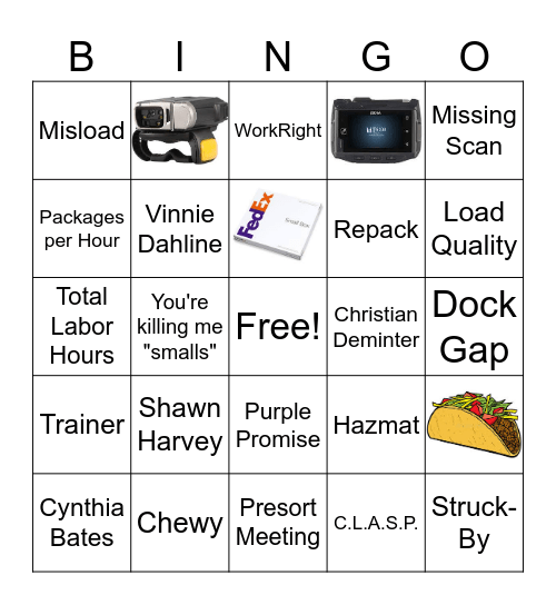 Van Line 7/8 Bingo Card