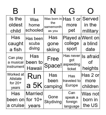 Find Someone Who... Bingo Card