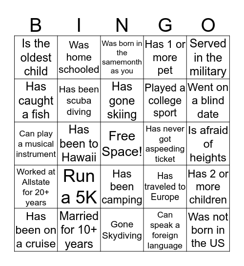 Find Someone Who... Bingo Card