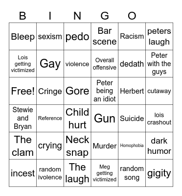 Family Guy Bingo Card