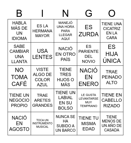 Find the Guest Bingo Card