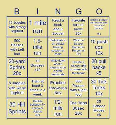 HFC 15/16 Summer Soccer Bingo Card