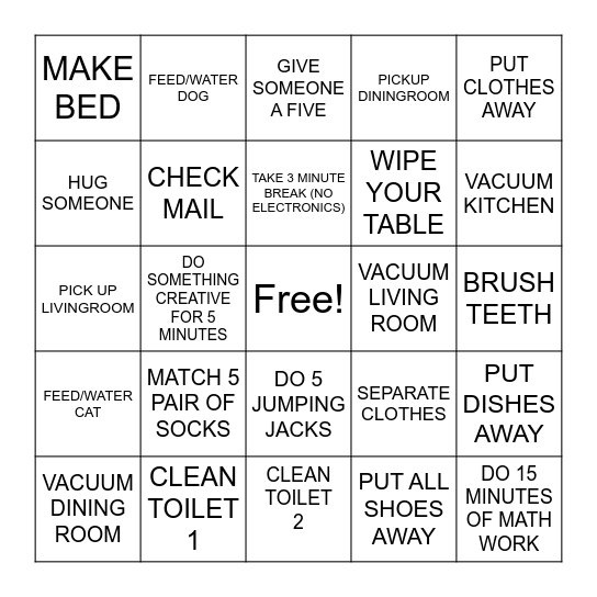 CHORE BINGO Card