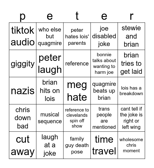 Family Guy Bingo Card