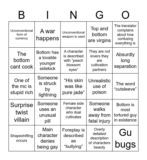 Xianxia bingo Card