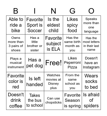 Find Someone Who...... Bingo Card