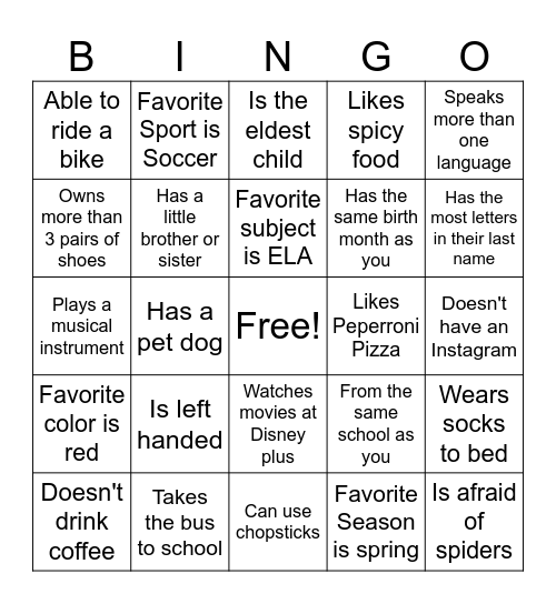 Find Someone Who...... Bingo Card