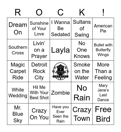 Classic Rock Bingo Card