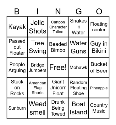 Float Trip Bingo Card