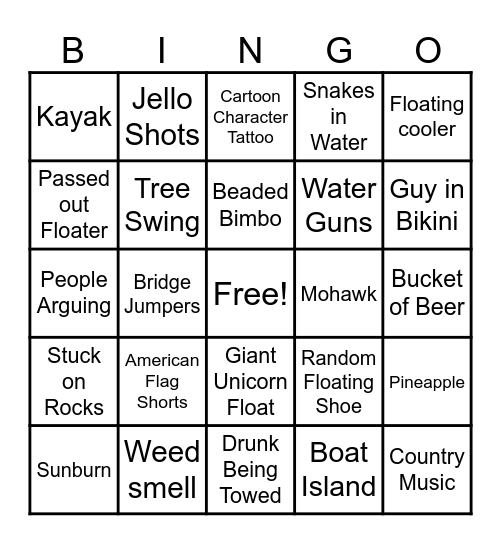 Float Trip Bingo Card