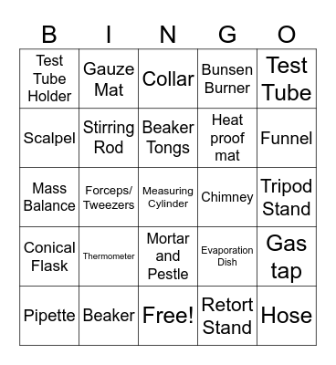 Lab Equipment Bingo Card