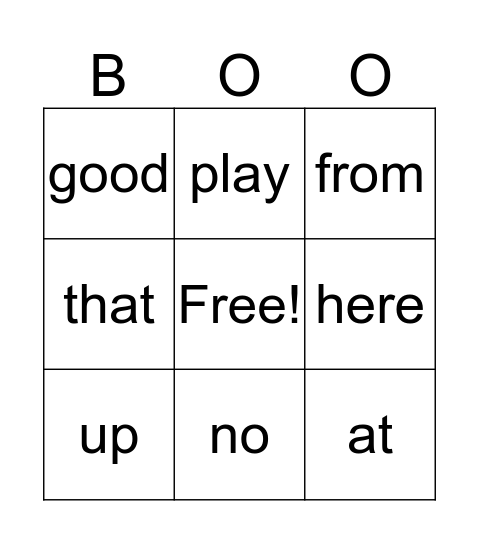 Sight Word Bingo Card