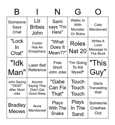 Corbin's Birthday Bingo Card