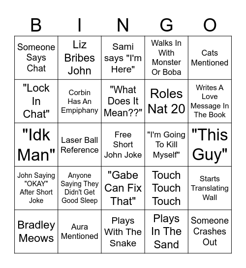 Corbin's Birthday Bingo Card