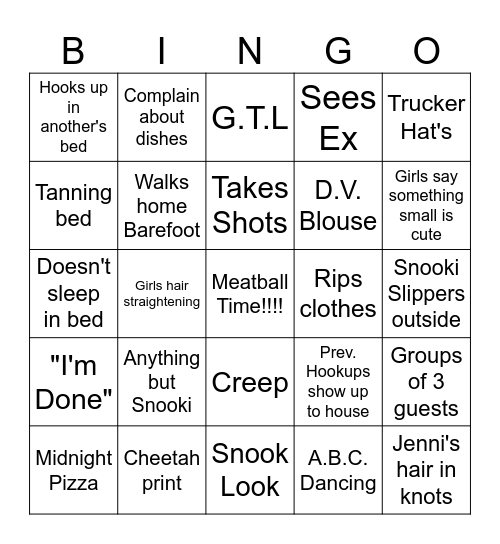 Jersey Shore Bingo Card