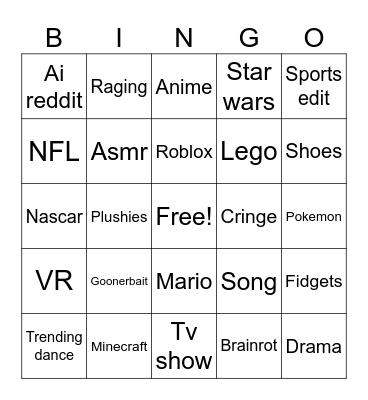 YouTube shorts bingo Card