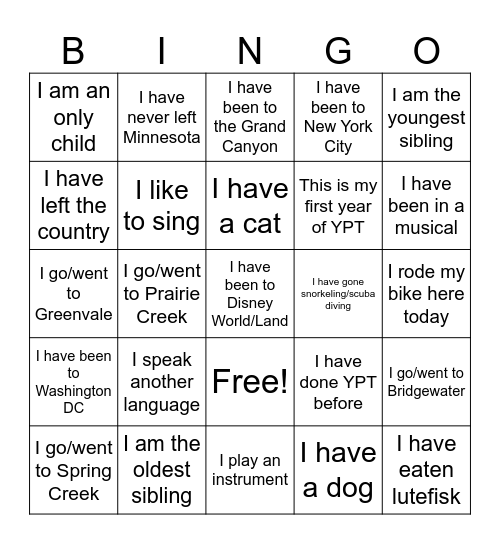 YPT Bingo Card