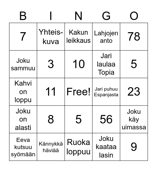 Eevan ja Jarin bingo Card