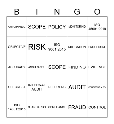 Audit Vocabulary Bingo Card